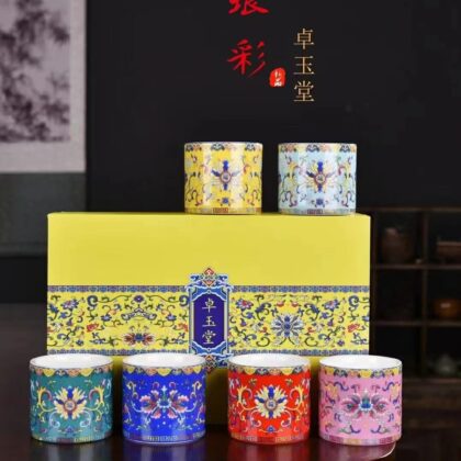 TAZAS DE TÉ ESMALTADAS 6U 珐琅彩扳指杯六件套