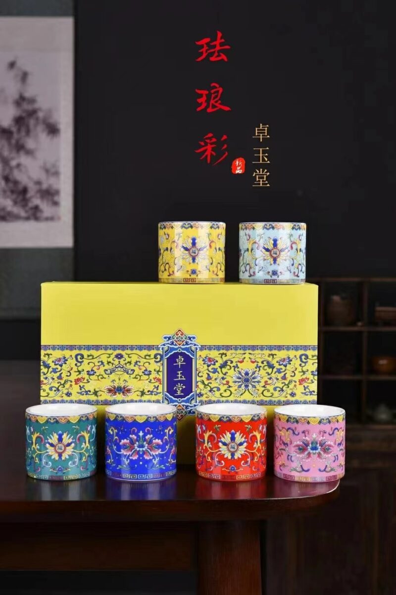 TAZAS DE TÉ ESMALTADAS 6U 珐琅彩扳指杯六件套